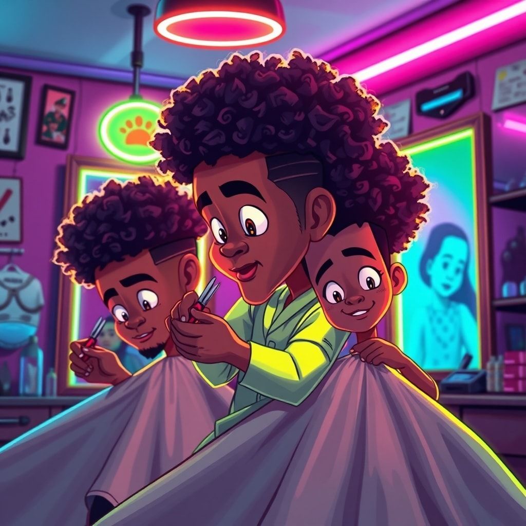 Neon lit barber shop in Lagos, Nigeria